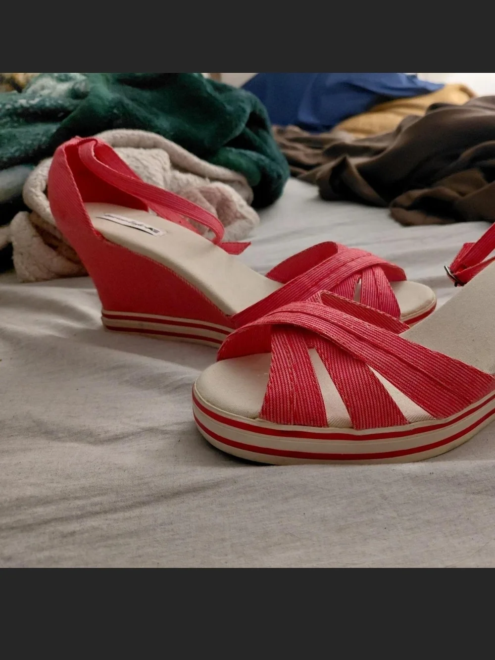 American Eagle Outfitters Red Wedge Sandals with Ankle Strap